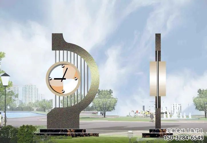 噴漆鐘表雕塑 中式村口時鐘雕塑 草地雕塑