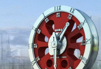 鏡面鐘表雕塑 烤漆大型雕塑 彩繪時鐘雕塑