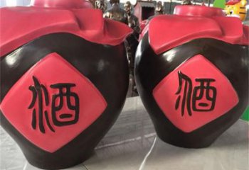 商業街酒壇子雕塑 烤漆酒壇雕塑 彩繪酒文化雕塑