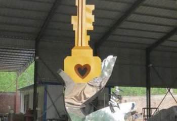 現代鑰匙雕塑 大型別墅區雕塑 彩繪金鑰匙雕塑