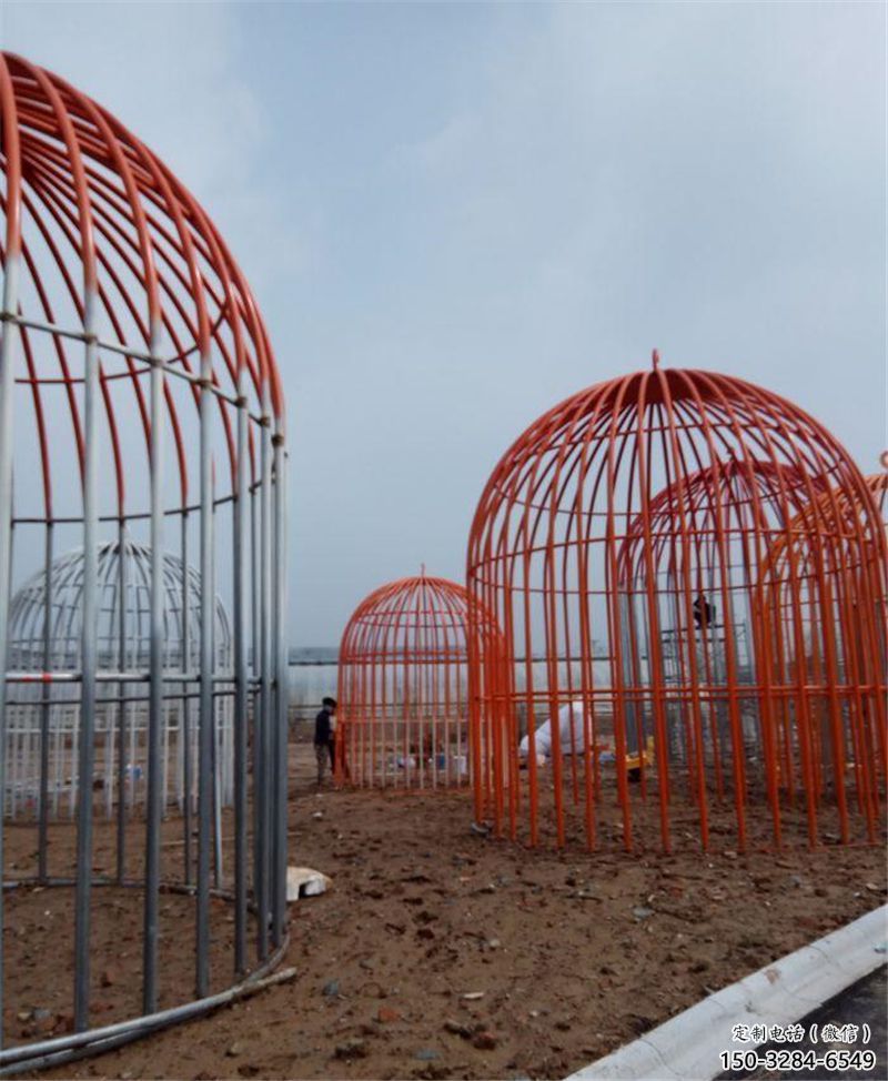 鑄造鳥籠雕塑 中式村口鳥籠子雕塑 景觀籠子雕塑