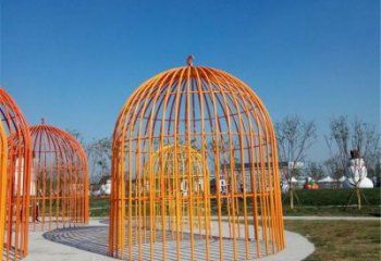 創(chuàng)意鳥(niǎo)籠雕塑 啞光籠子雕塑 公園鳥(niǎo)籠子雕塑