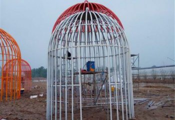 鳥(niǎo)籠雕塑 烤漆大型鳥(niǎo)籠子雕塑 彩繪籠子雕塑