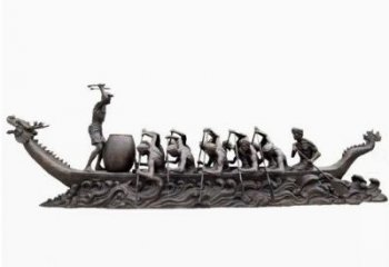 鑄造龍舟雕塑 中式村口競(jìng)賽雕塑 景觀劃槳雕塑