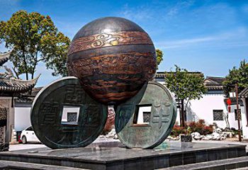 噴漆古幣雕塑 中式村口銅幣雕塑 草地雕塑