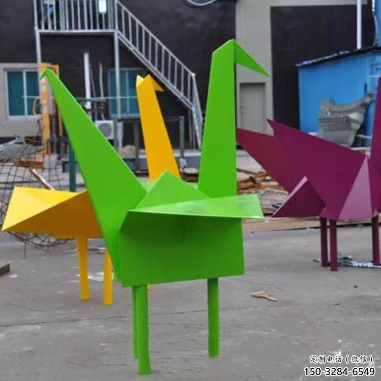 仿真千紙鶴雕塑 電鍍現代折紙風格 部隊鶴鳥雕塑