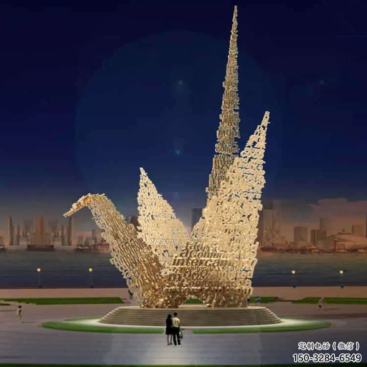 幾何千紙鶴雕塑 發光公園鶴鳥雕塑 大門口折紙風格