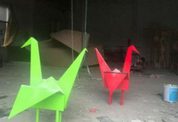 大型千紙鶴雕塑 歐式步行街鶴鳥雕塑 彩繪折紙風格