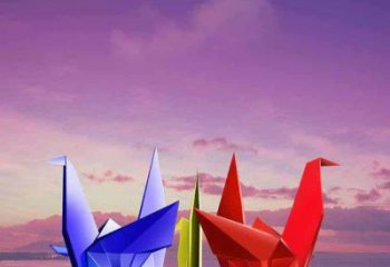 噴漆千紙鶴雕塑 中式村口折紙風格 草地鶴鳥雕塑