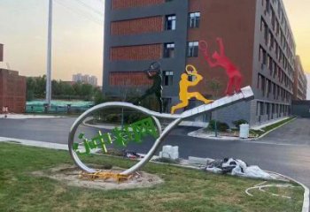 創意球拍雕塑 啞光網球拍雕塑 公園體育雕塑
