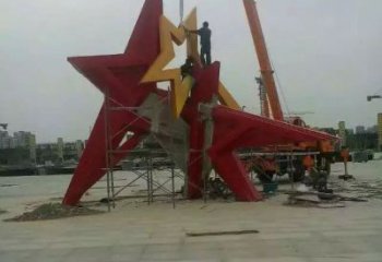 切面五角星雕塑 燈光庭院紅色文化 校園黨建雕塑