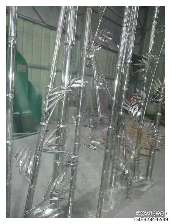 鏡面竹葉雕塑 烤漆大型竹類雕塑 拋光植物雕塑