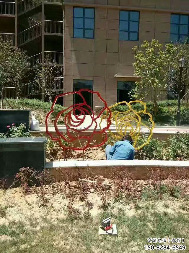 烤漆月季花雕塑 鋼管花卉雕塑 室內花朵雕塑