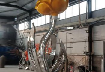 鏡面月季花雕塑 烤漆大型花朵雕塑 彩繪花卉雕塑