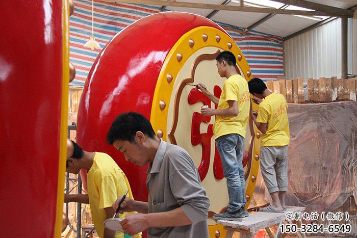 景觀戰(zhàn)鼓雕塑 烤漆大型喜慶雕塑 酒店民族雕塑