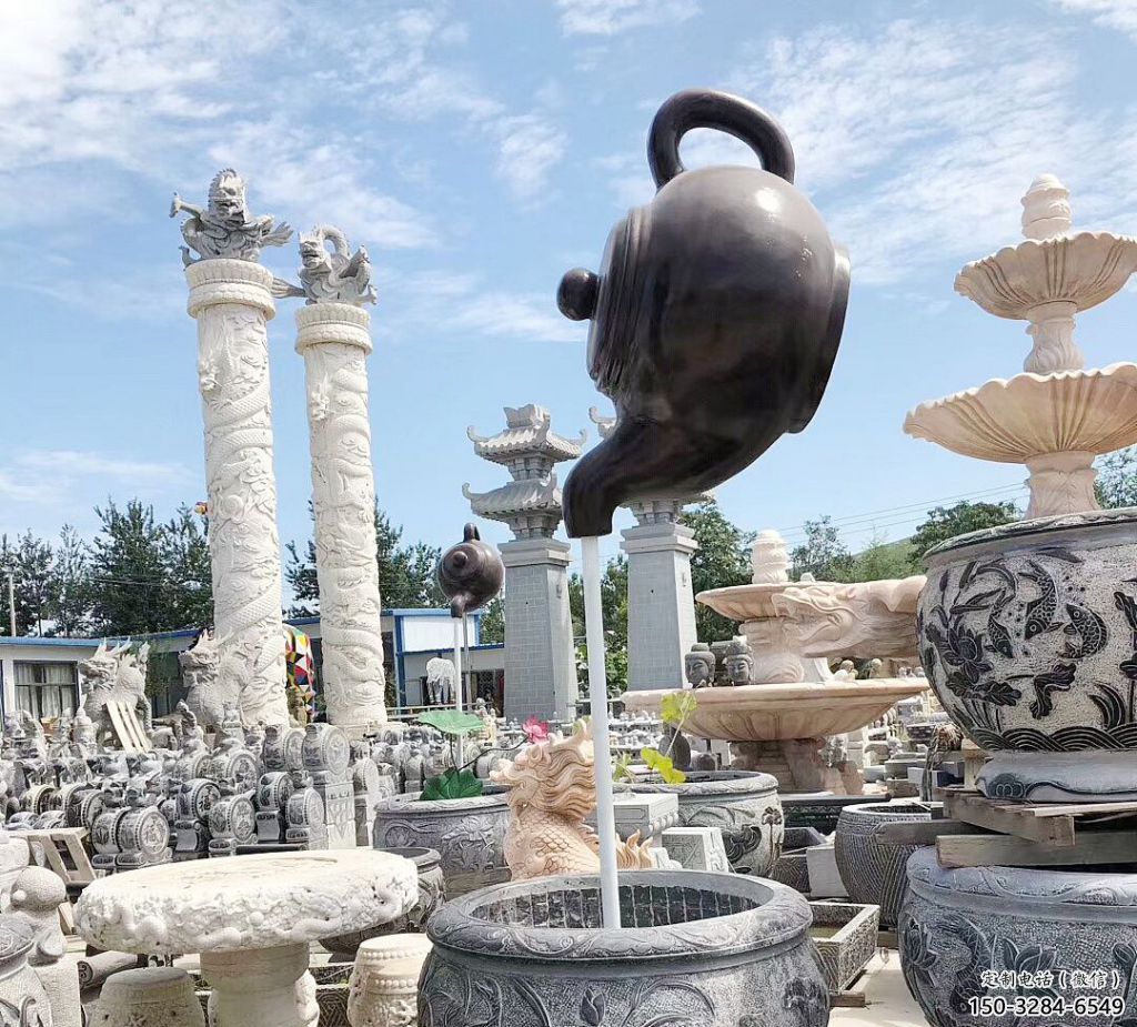 大型天壺雕塑 鍛造發光懸空雕塑 房地產流水雕塑