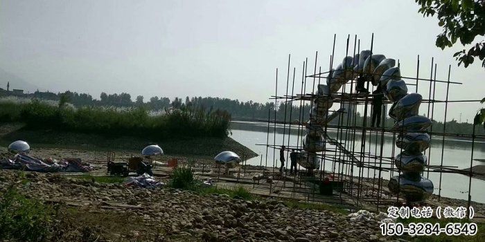 鵝卵石大門雕塑，公園美陳雕塑，不銹鋼鏡面拱門雕塑