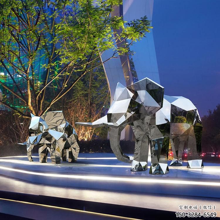 金屬大象雕塑制造商，幾何切面工藝，公共烤漆大象雕塑優選