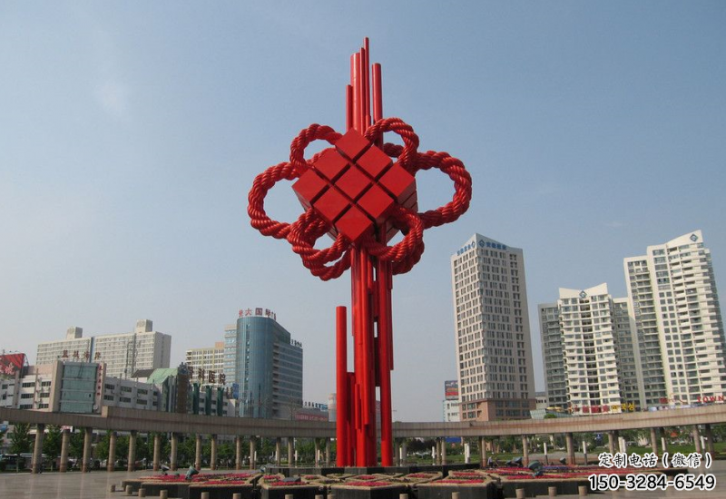 庭院中國(guó)結(jié)雕塑廠(chǎng)家，烤漆工藝制作，民俗文化標(biāo)識(shí)