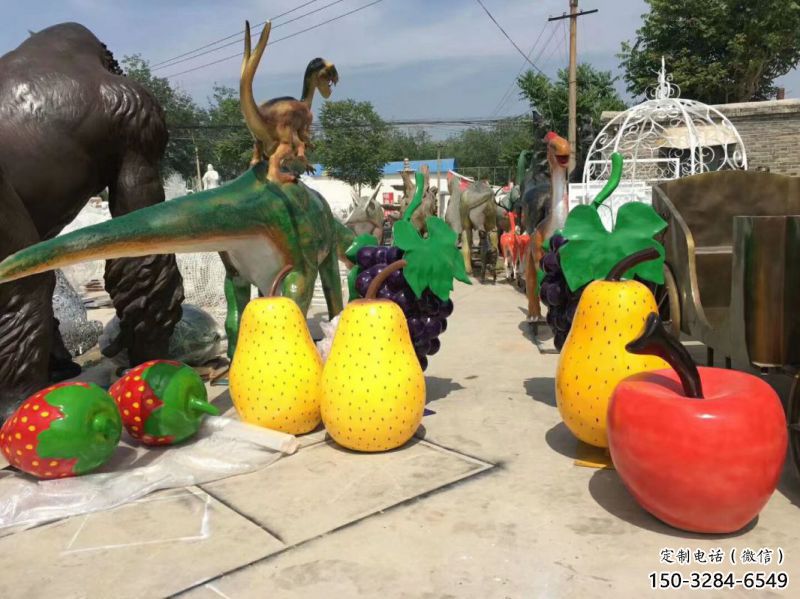 果籃雕塑專供，彩鋼制作，大型鴨梨果籃雕塑定做