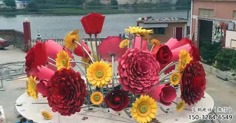 花籃方案供應，圓雕體系，景觀花朵花籃雕塑制作展品