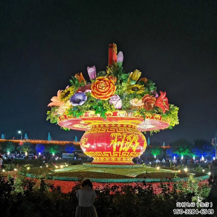 主題花籃雕塑選用，多彩藝術，鏤空慶典花籃雕塑展品