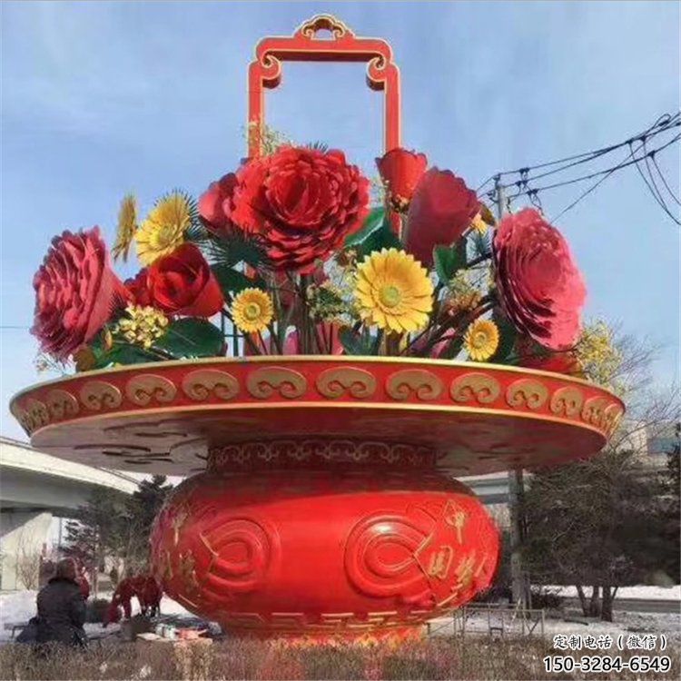 花籃雕塑制造商，花園雕塑，金屬花籃雕塑精品