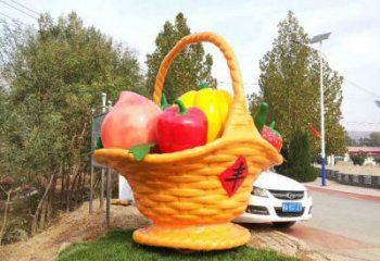 鋼結(jié)構(gòu)果籃雕塑指用，景觀雕塑，園林藝術(shù)不銹鋼果籃雕塑點擊