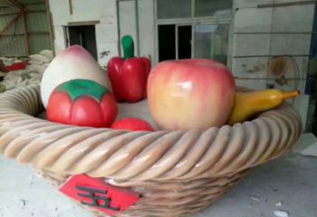 庭院果籃雕塑訂做，街景小品，戶外蘋果果籃雕塑制作