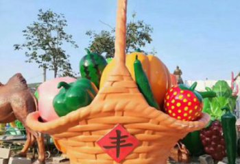 庭院果籃雕塑定做，廣場雕塑，水果果籃雕塑提供
