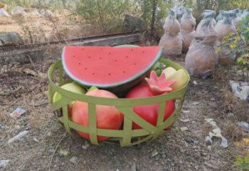 果籃雕塑制作批發(fā)，公園小品，西瓜果籃雕塑優(yōu)選