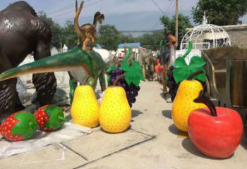 果籃雕塑專供，彩鋼制作，大型鴨梨果籃雕塑定做