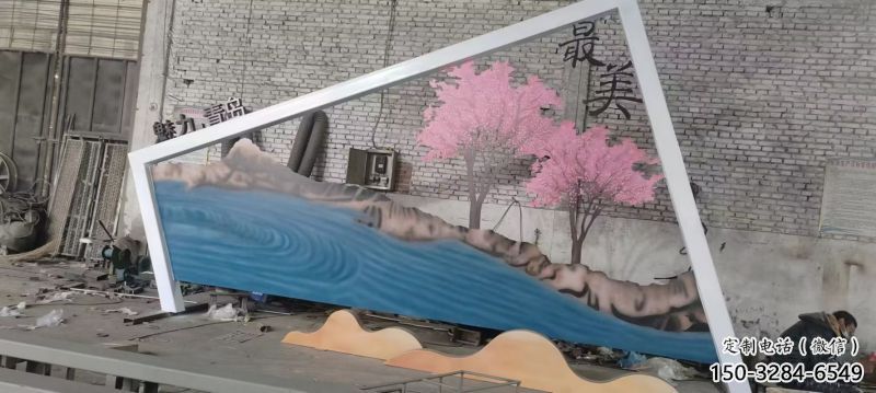 城市標識景墻雕塑，仿真樹背景墻雕塑