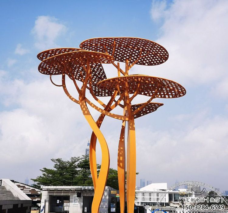 城市不銹鋼鏤空樹(shù)廊架雕塑