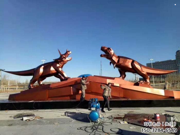 不銹鋼恐龍雕塑指用，景觀雕塑，幾何恐龍雕塑點擊