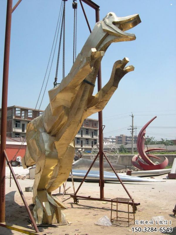 景觀恐龍雕塑承接，景區(qū)案例，公園幾何恐龍雕塑定制