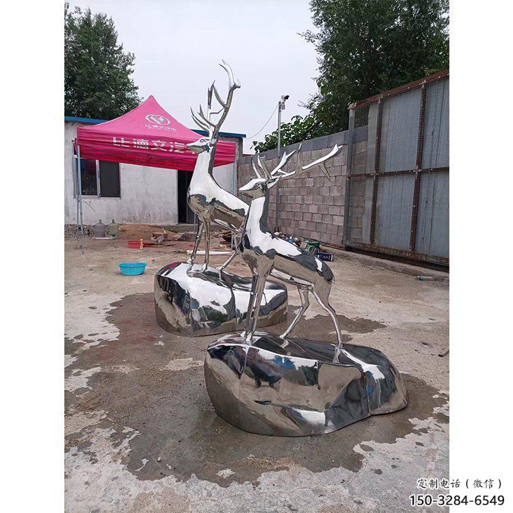 廣場小鹿雕塑批發，廣場系列，鏡面小鹿雕塑定價