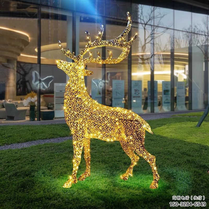 燈光梅花鹿雕塑定價，街頭雕塑，編織鏤空梅花鹿雕塑定價