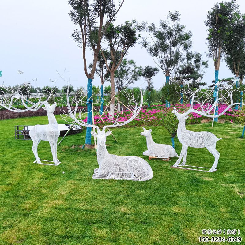 金屬小鹿雕塑制作，陸地?cái)[件，鏤空小鹿雕塑制造商