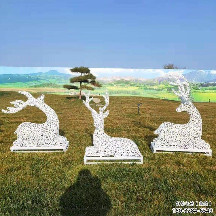 小鹿雕塑觀賞型，公園小品，景觀鏤空小鹿雕塑常用