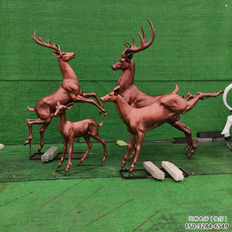 銅梅花鹿雕塑制作，公園小品，梅花鹿銅雕塑優選