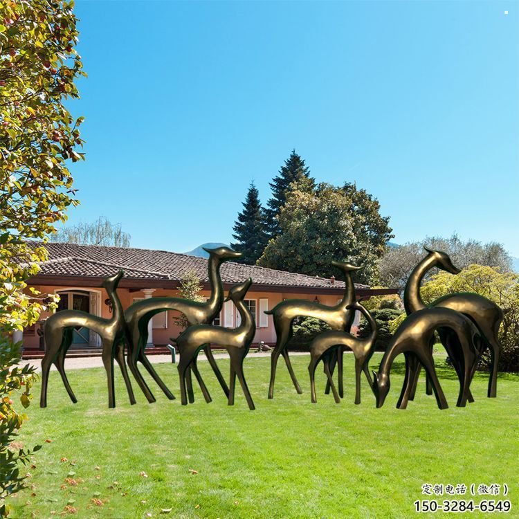 景觀小鹿雕塑預(yù)定，幾何構(gòu)件，抽象銅鹿雕塑選定
