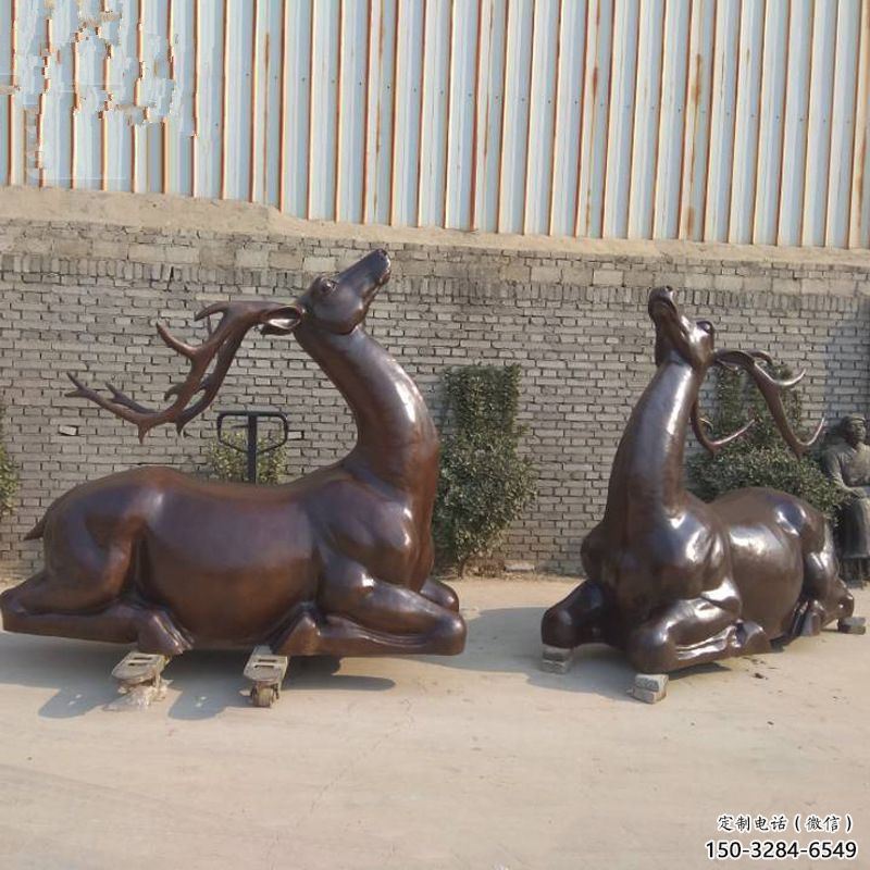 銅小鹿雕塑定制，村標概念，戶外小鹿銅雕塑預定