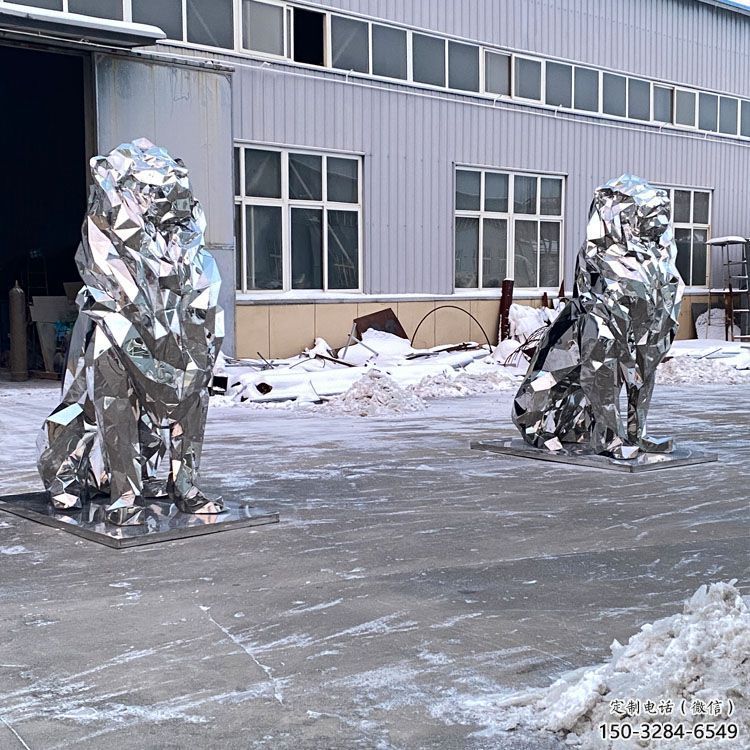 景區獅子雕塑優選，圓雕體系，幾何不銹鋼獅子雕塑選定