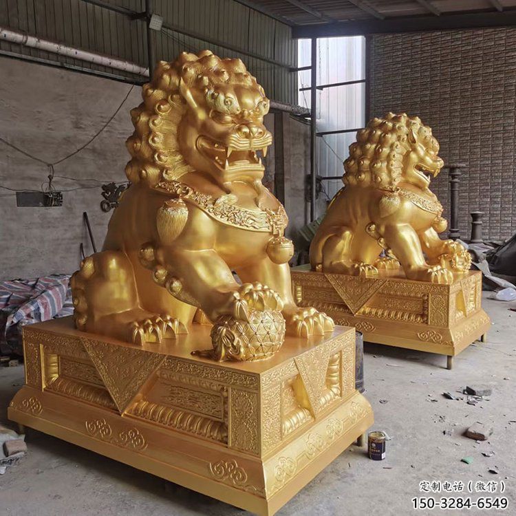 獅子雕塑制造商，黃銅動物小品，鑄銅蹲獅雕塑定制