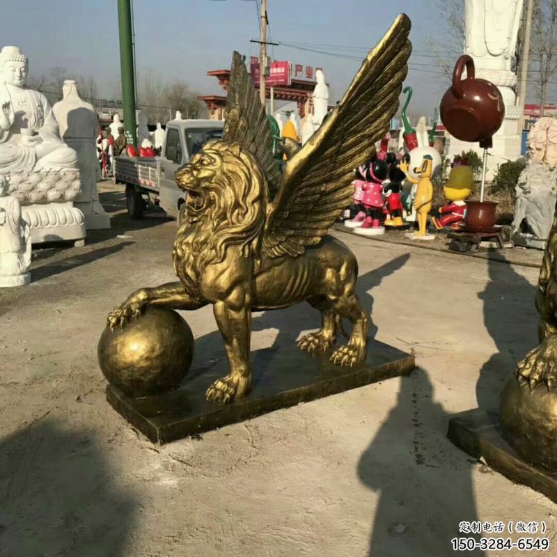 景觀獅子雕塑供求，抽象設計元素，仿銅飛獅雕塑觀賞型