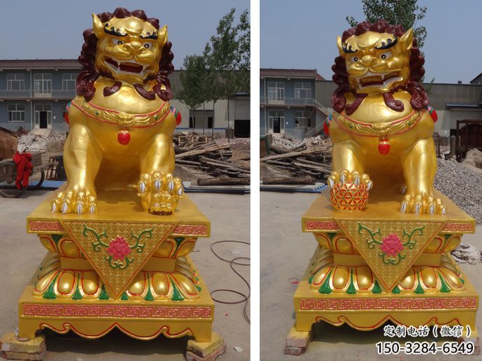 現代藝術獅子雕塑展品，室外軟裝，鎏金獅子雕塑訂做