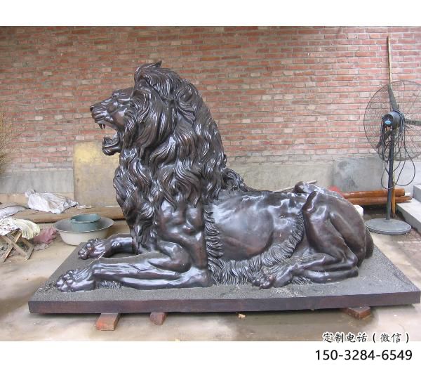 園林獅子雕塑觀賞型，美陳雕塑，大型趴獅雕塑展品