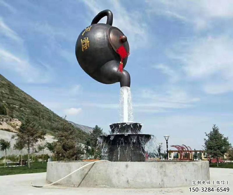 流水吊壺雕塑，懸空風(fēng)格，吊壺雕塑定制