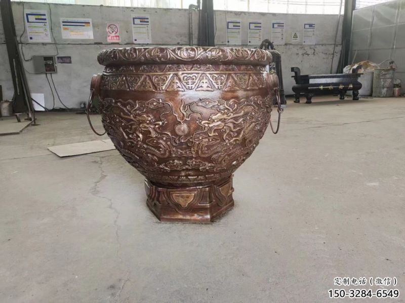 龍鳳圖紫銅缸雕塑